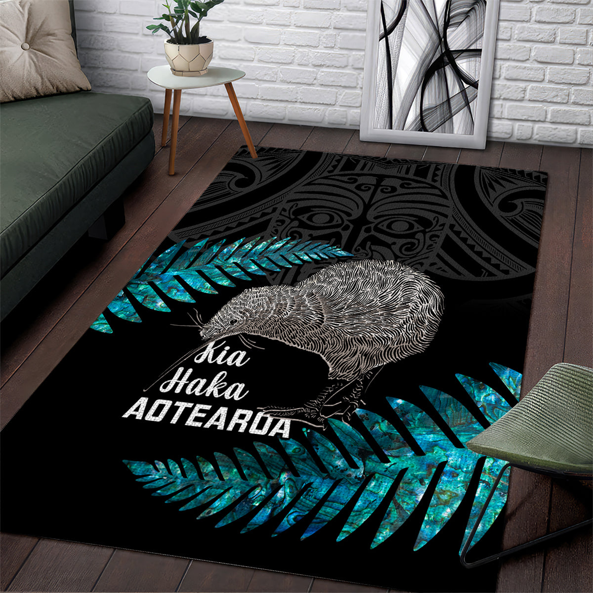 New Zealand Silver Fern Rugby Area Rug Pacific 2023 Kia Haka Kiwis With Maori Ta Moko LT14 Black - Polynesian Pride