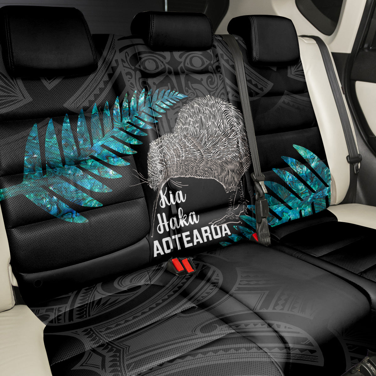 Custom New Zealand Silver Fern Rugby Back Car Seat Cover Pacific 2023 Kia Haka Kiwis With Maori Ta Moko LT14 - Polynesian Pride
