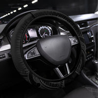 New Zealand Silver Fern Rugby Steering Wheel Cover Pacific 2023 Kia Haka Kiwis With Maori Ta Moko LT14 Universal Fit Black - Polynesian Pride