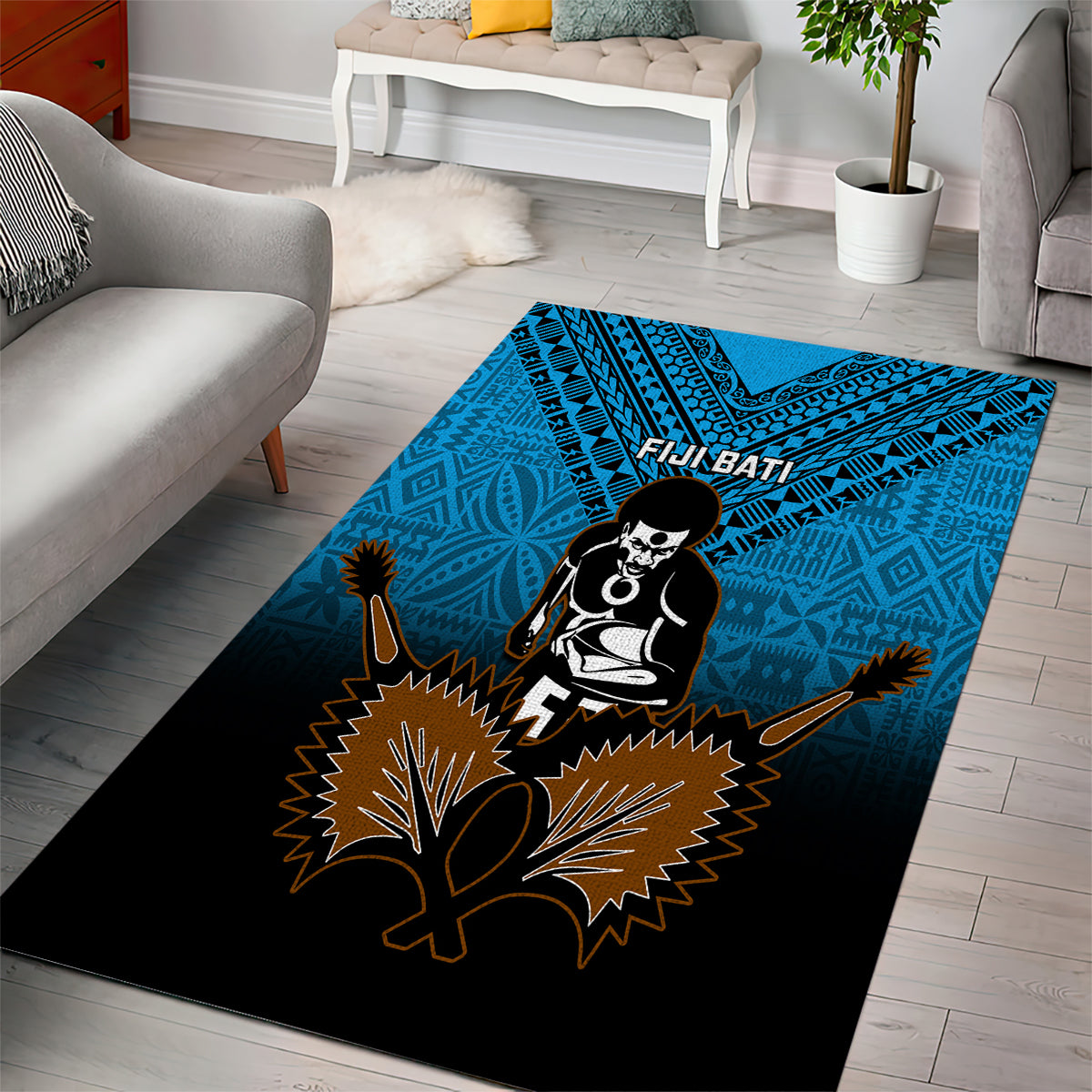 Fiji Tapa Rugby Area Rug Pacific 2023 Go Fijian Bati LT14 - Polynesian Pride