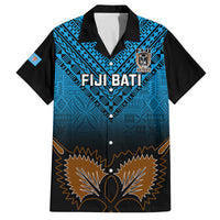 Custom Fiji Tapa Rugby Family Matching Off Shoulder Short Dress and Hawaiian Shirt Pacific 2023 Go Fijian Bati LT14 Dad's Shirt - Short Sleeve Blue - Polynesian Pride