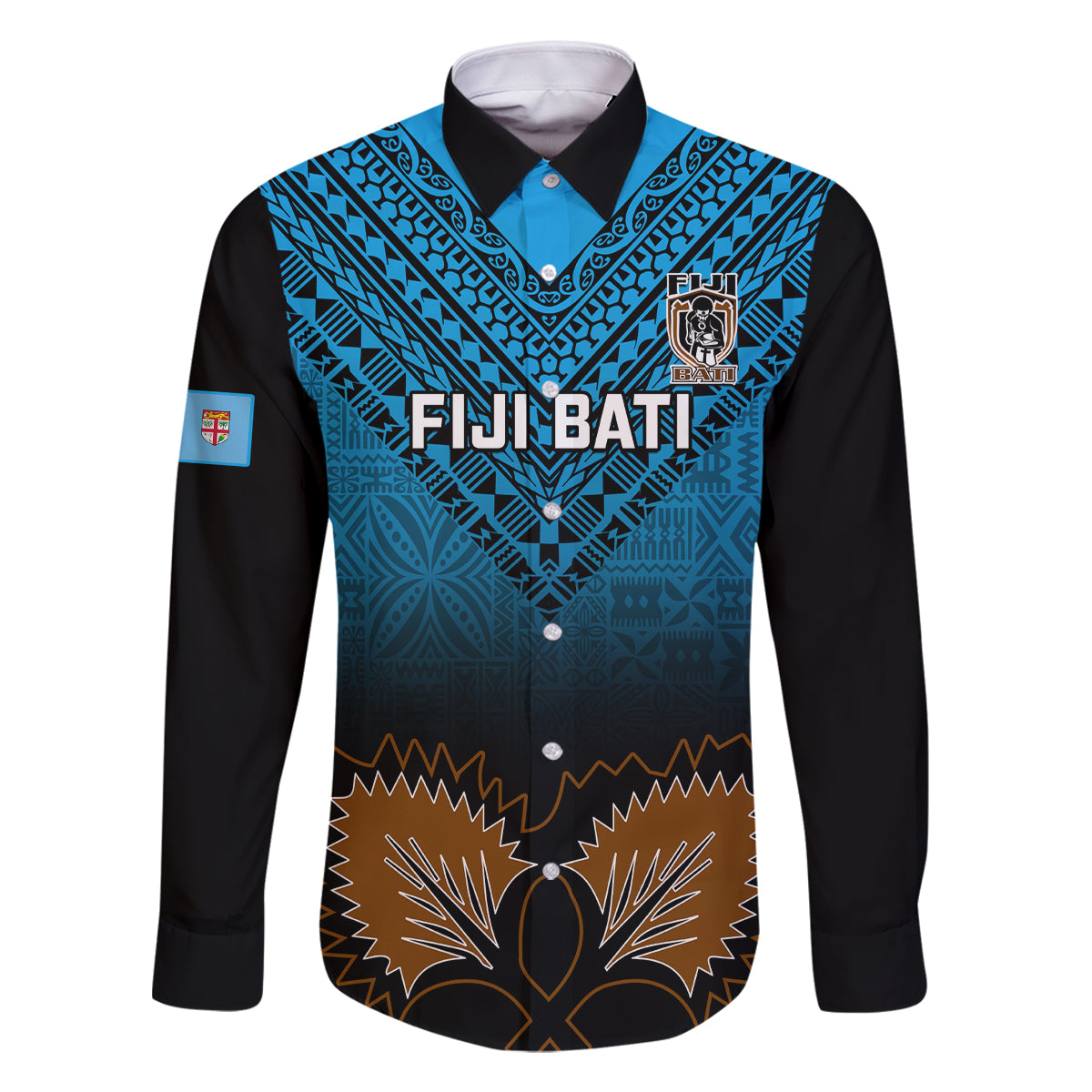 Custom Fiji Tapa Rugby Family Matching Summer Maxi Dress and Hawaiian Shirt Pacific 2023 Go Fijian Bati LT14 Dad's Shirt - Long Sleeve Blue - Polynesian Pride