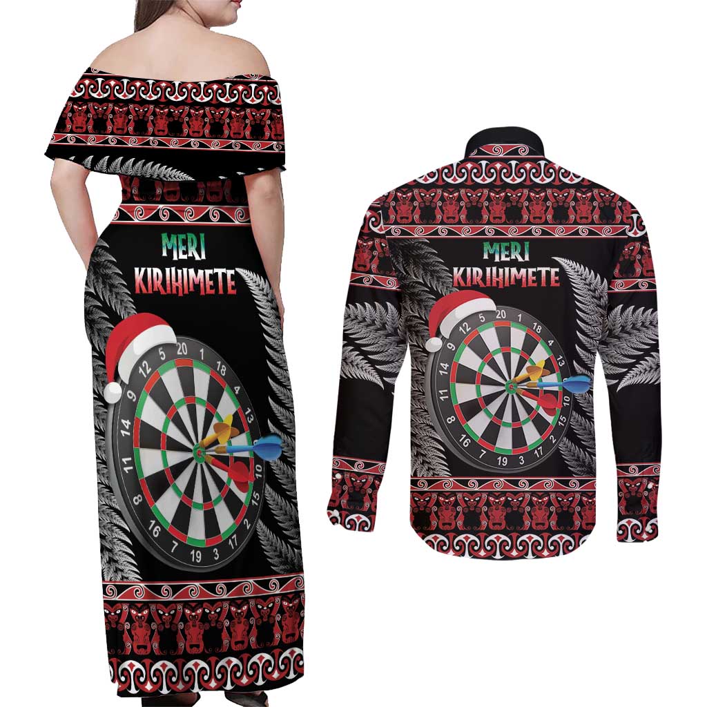 All I Want For Christmas Is Darts New Zealand Couples Matching Off Shoulder Maxi Dress and Long Sleeve Button Shirt LT14 - Polynesian Pride