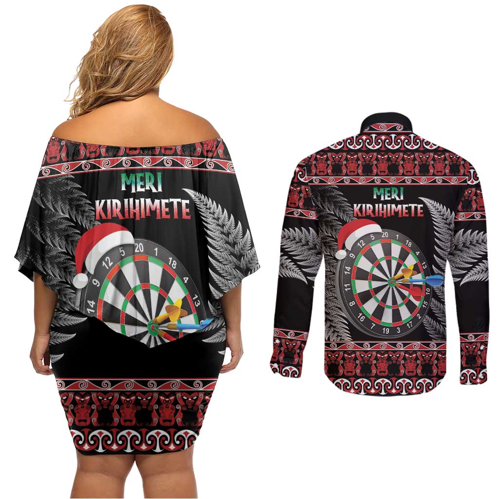 All I Want For Christmas Is Darts New Zealand Couples Matching Off Shoulder Short Dress and Long Sleeve Button Shirt LT14 - Polynesian Pride