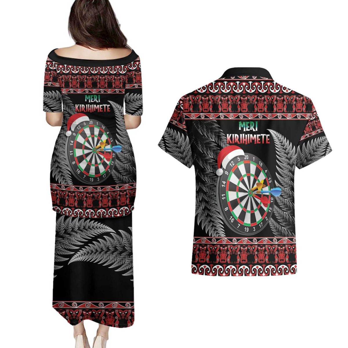 All I Want For Christmas Is Darts New Zealand Couples Matching Puletasi and Hawaiian Shirt LT14 - Polynesian Pride