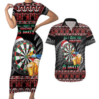 All I Want For Christmas Is Darts New Zealand Couples Matching Short Sleeve Bodycon Dress and Hawaiian Shirt LT14 Black - Polynesian Pride