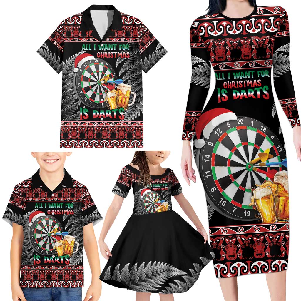 All I Want For Christmas Is Darts New Zealand Family Matching Long Sleeve Bodycon Dress and Hawaiian Shirt LT14 - Polynesian Pride