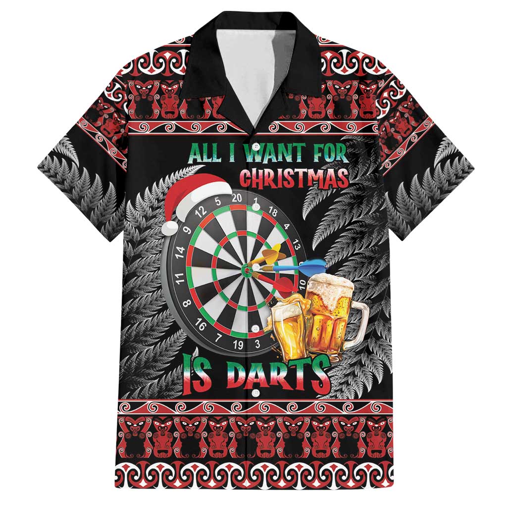 All I Want For Christmas Is Darts New Zealand Family Matching Long Sleeve Bodycon Dress and Hawaiian Shirt LT14 Dad's Shirt - Short Sleeve Black - Polynesian Pride