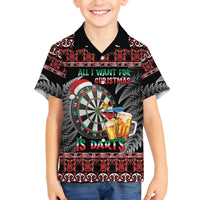All I Want For Christmas Is Darts New Zealand Family Matching Off The Shoulder Long Sleeve Dress and Hawaiian Shirt LT14 Son's Shirt Black - Polynesian Pride