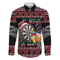 All I Want For Christmas Is Darts New Zealand Family Matching Off Shoulder Maxi Dress and Hawaiian Shirt LT14 Dad's Shirt - Long Sleeve Black - Polynesian Pride