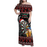 All I Want For Christmas Is Darts New Zealand Family Matching Off Shoulder Maxi Dress and Hawaiian Shirt LT14 Mom's Dress Black - Polynesian Pride