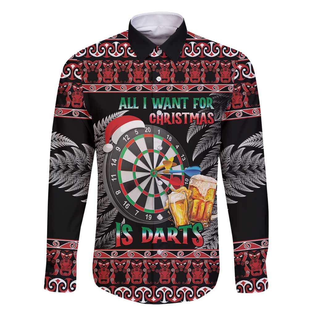 All I Want For Christmas Is Darts New Zealand Family Matching Off Shoulder Short Dress and Hawaiian Shirt LT14 Dad's Shirt - Long Sleeve Black - Polynesian Pride