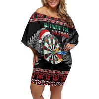All I Want For Christmas Is Darts New Zealand Family Matching Off Shoulder Short Dress and Hawaiian Shirt LT14 Mom's Dress Black - Polynesian Pride