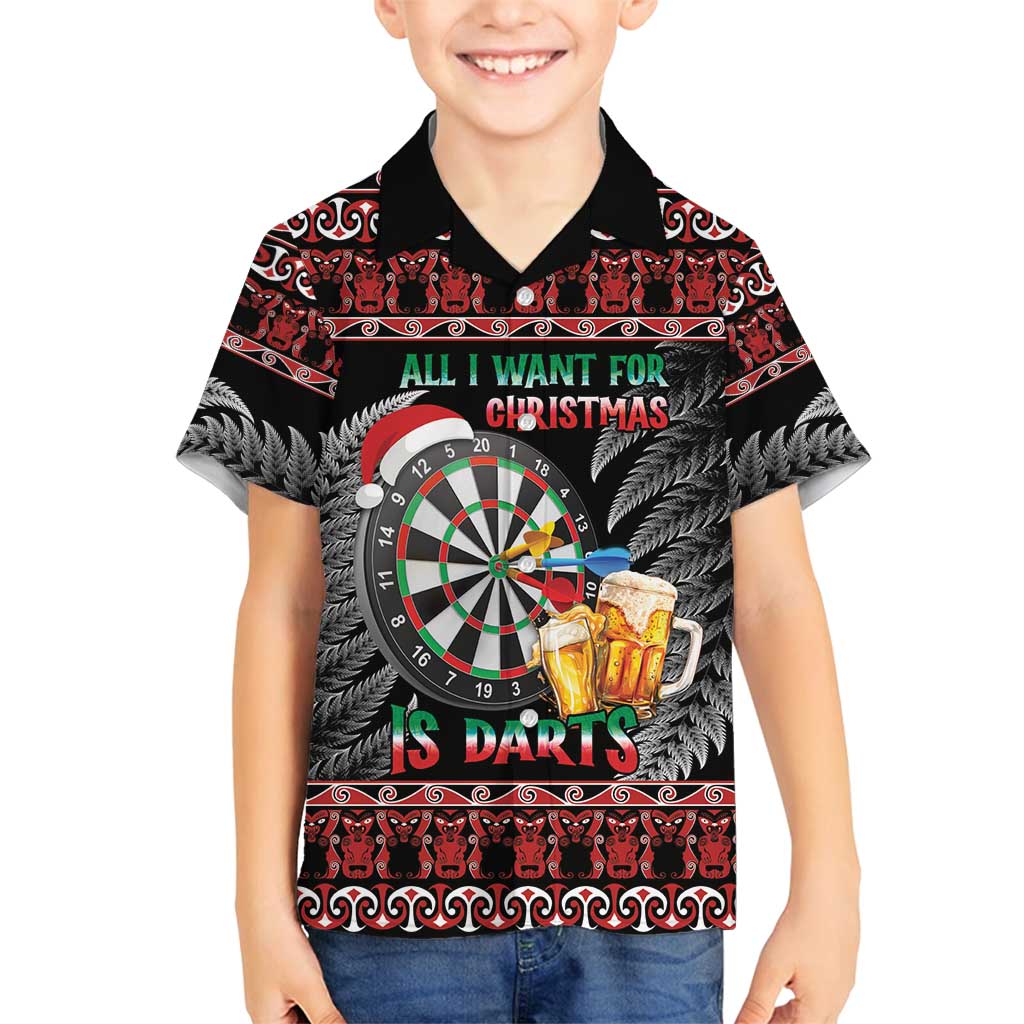 All I Want For Christmas Is Darts New Zealand Family Matching Off Shoulder Short Dress and Hawaiian Shirt LT14 Son's Shirt Black - Polynesian Pride