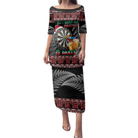 All I Want For Christmas Is Darts New Zealand Family Matching Puletasi and Hawaiian Shirt LT14 Mom's Dress Black - Polynesian Pride