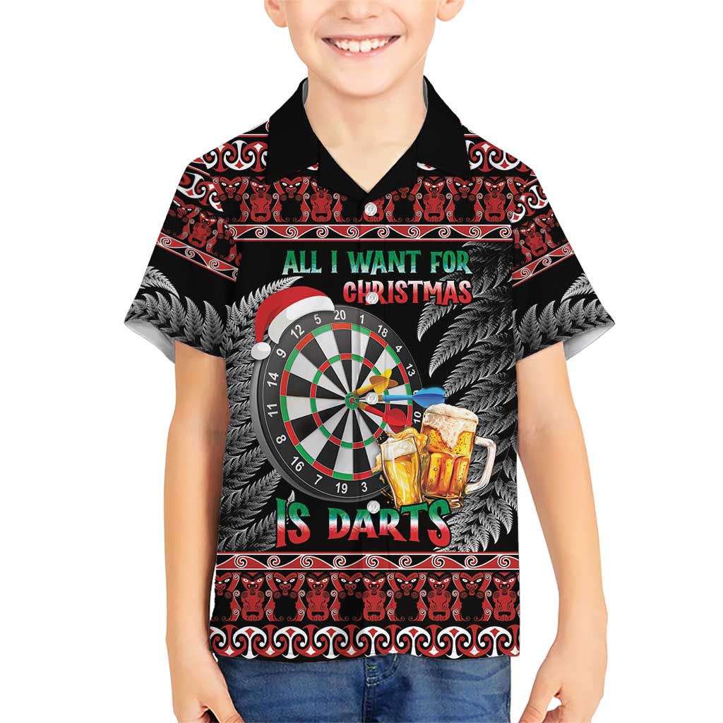 All I Want For Christmas Is Darts New Zealand Family Matching Short Sleeve Bodycon Dress and Hawaiian Shirt LT14 Son's Shirt Black - Polynesian Pride