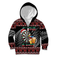 All I Want For Christmas Is Darts New Zealand Kid Hoodie LT14 Zip Hoodie Black - Polynesian Pride
