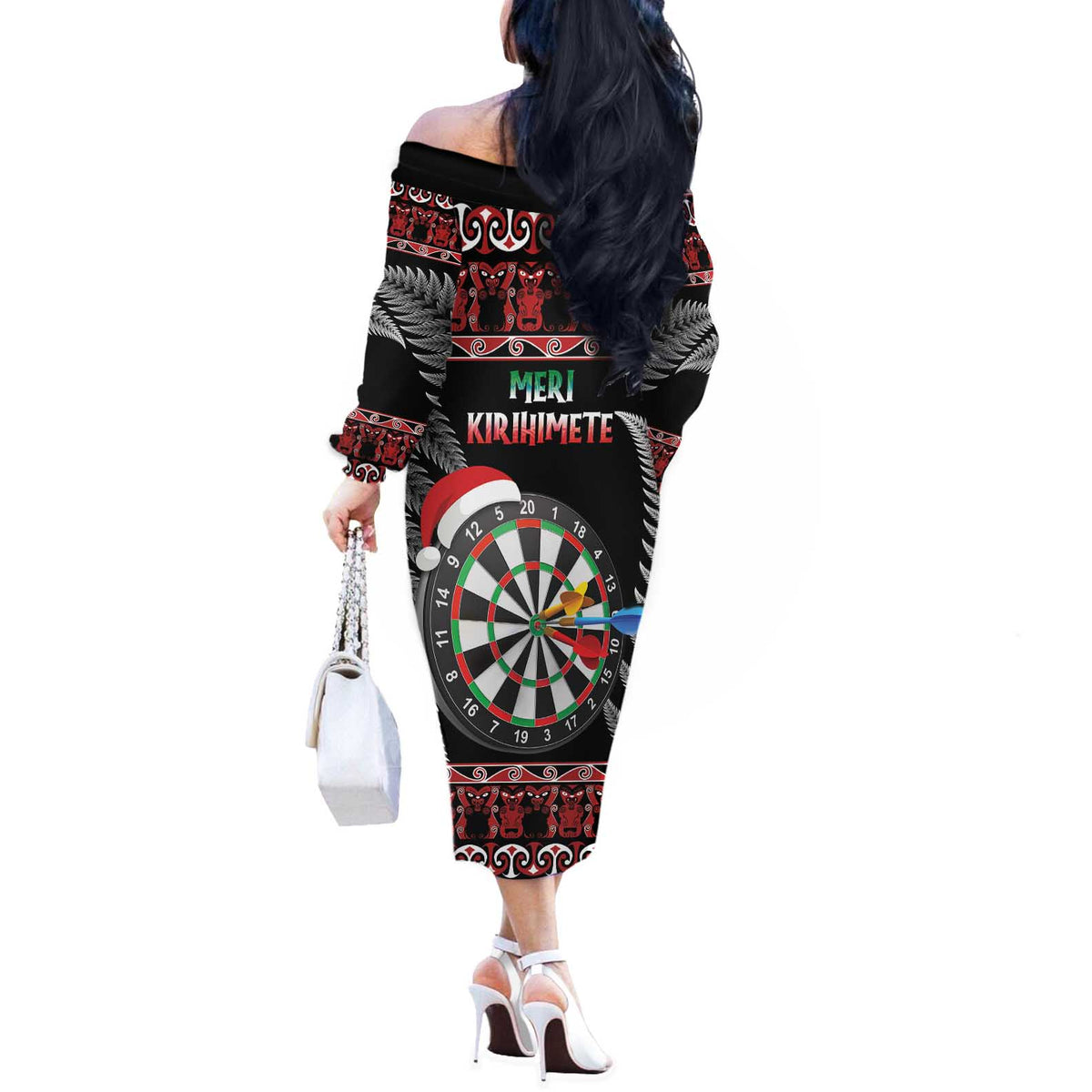 All I Want For Christmas Is Darts New Zealand Off The Shoulder Long Sleeve Dress LT14 - Polynesian Pride