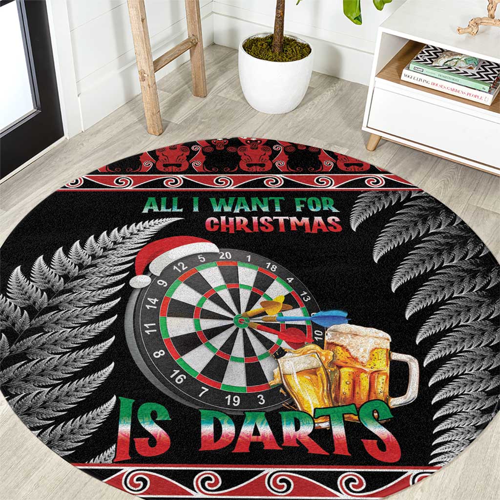 All I Want For Christmas Is Darts New Zealand Round Carpet LT14 Black - Polynesian Pride