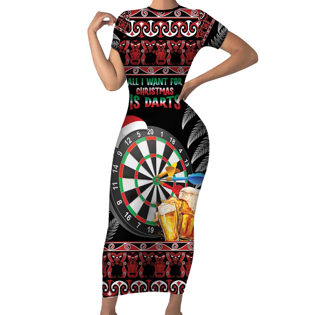 All I Want For Christmas Is Darts New Zealand Short Sleeve Bodycon Dress LT14 Long Dress Black - Polynesian Pride