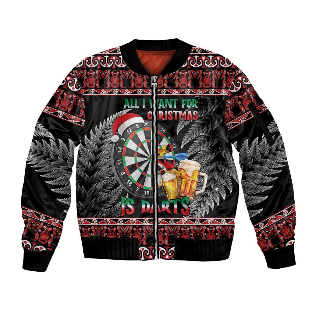 All I Want For Christmas Is Darts New Zealand Sleeve Zip Bomber Jacket LT14 Unisex Black - Polynesian Pride