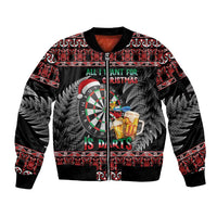 All I Want For Christmas Is Darts New Zealand Sleeve Zip Bomber Jacket LT14 Unisex Black - Polynesian Pride