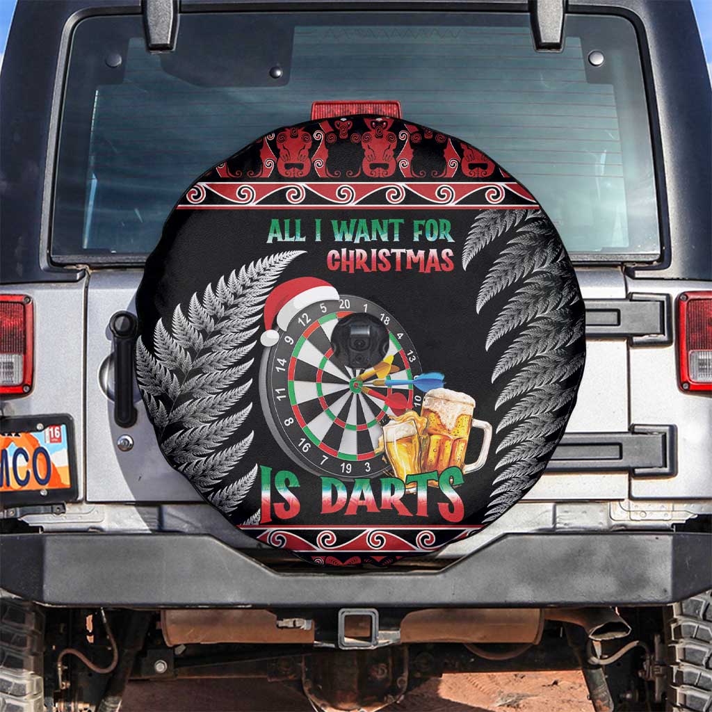 All I Want For Christmas Is Darts New Zealand Spare Tire Cover LT14 Black - Polynesian Pride