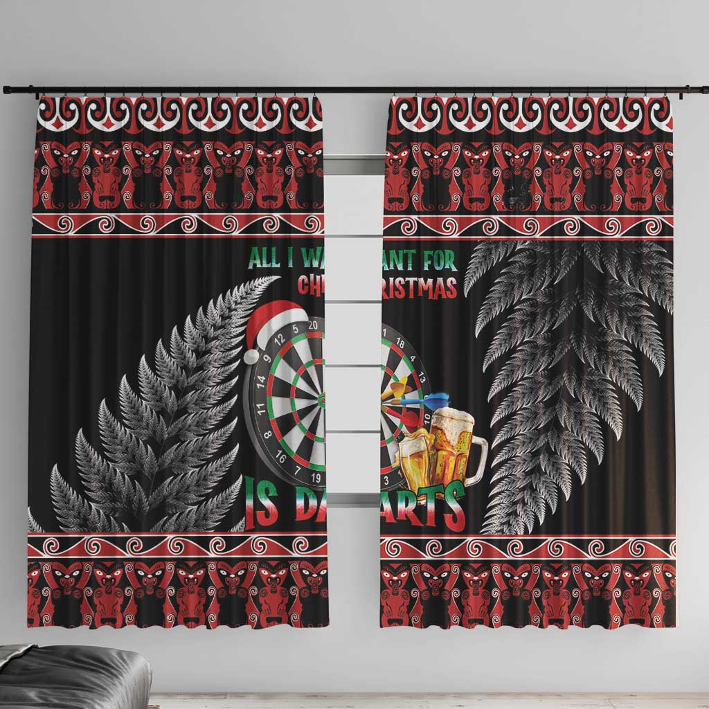 All I Want For Christmas Is Darts New Zealand Window Curtain LT14 With Hooks Black - Polynesian Pride
