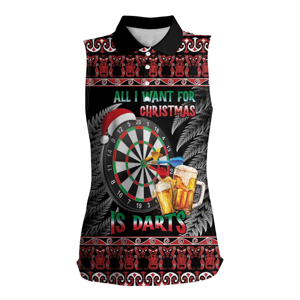 All I Want For Christmas Is Darts New Zealand Women Sleeveless Polo Shirt LT14 Female Black - Polynesian Pride