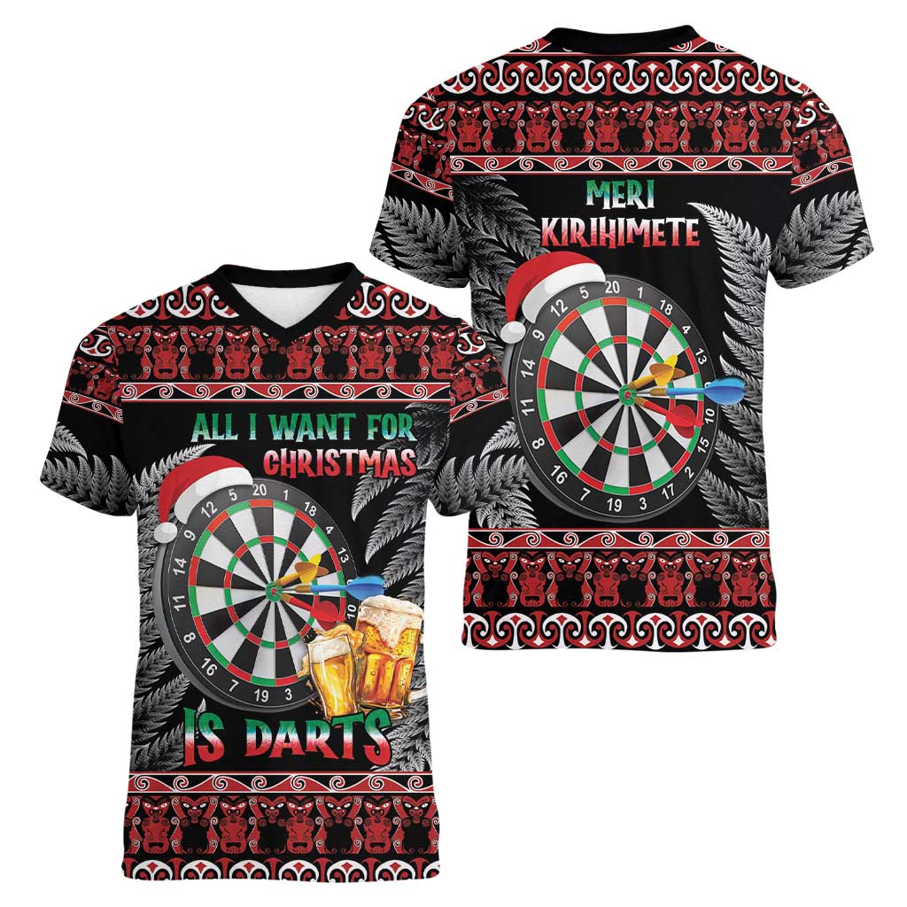 All I Want For Christmas Is Darts New Zealand Women V-Neck T-Shirt LT14 - Polynesian Pride