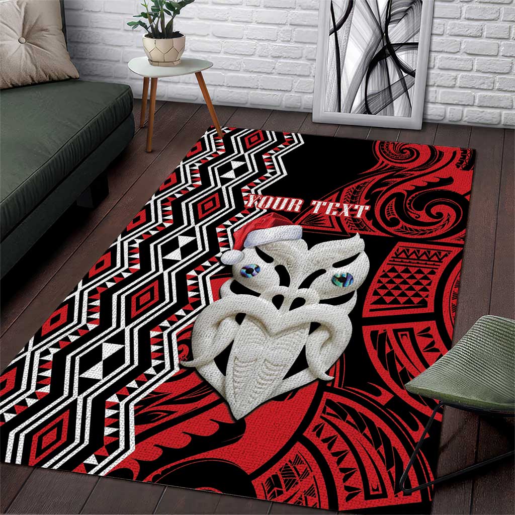 Personalised New Zealand Christmas Area Rug Meri Kirihimete Maori Wheku - Taniko Art LT14 Black - Polynesian Pride