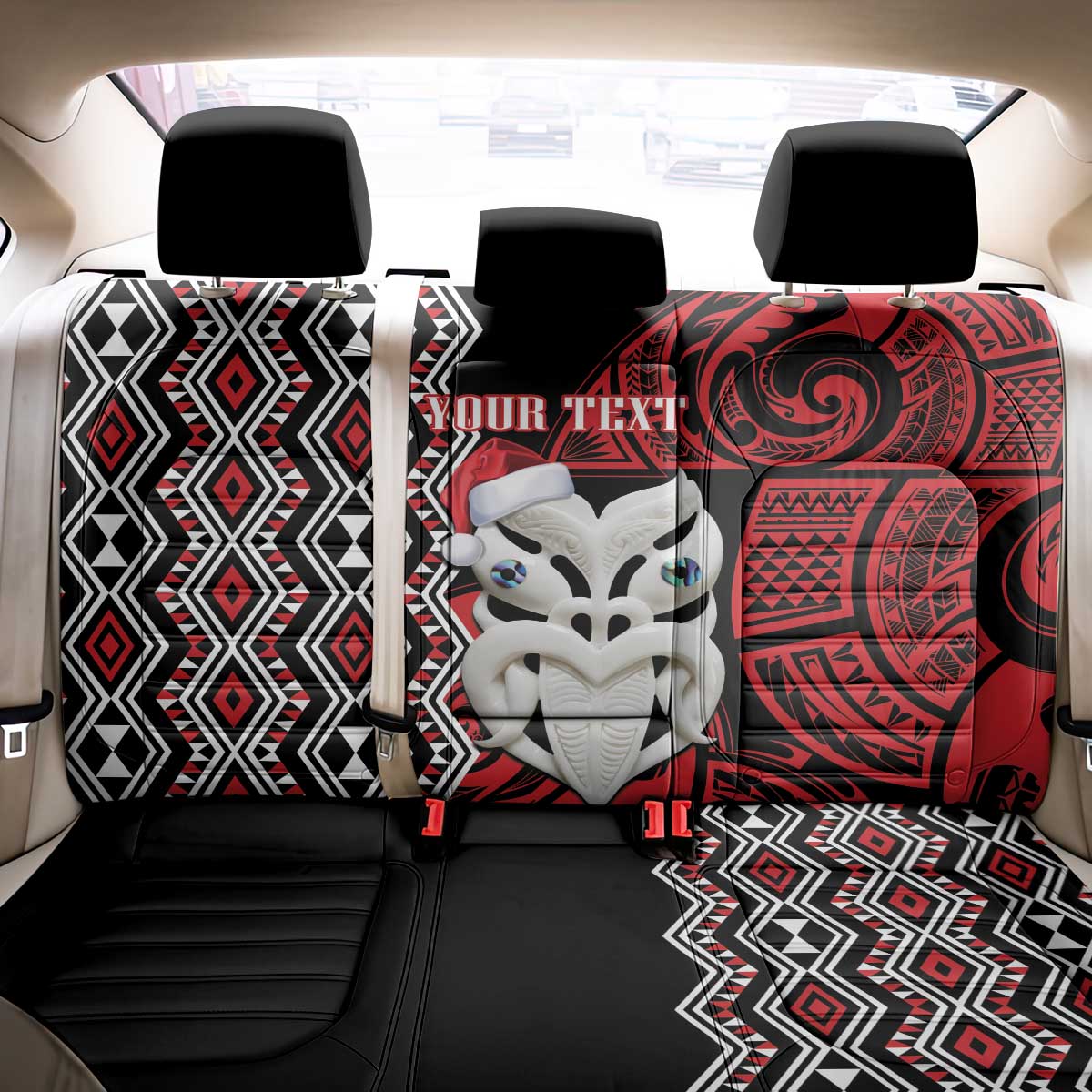 Personalised New Zealand Christmas Back Car Seat Cover Meri Kirihimete Maori Wheku - Taniko Art LT14 - Polynesian Pride