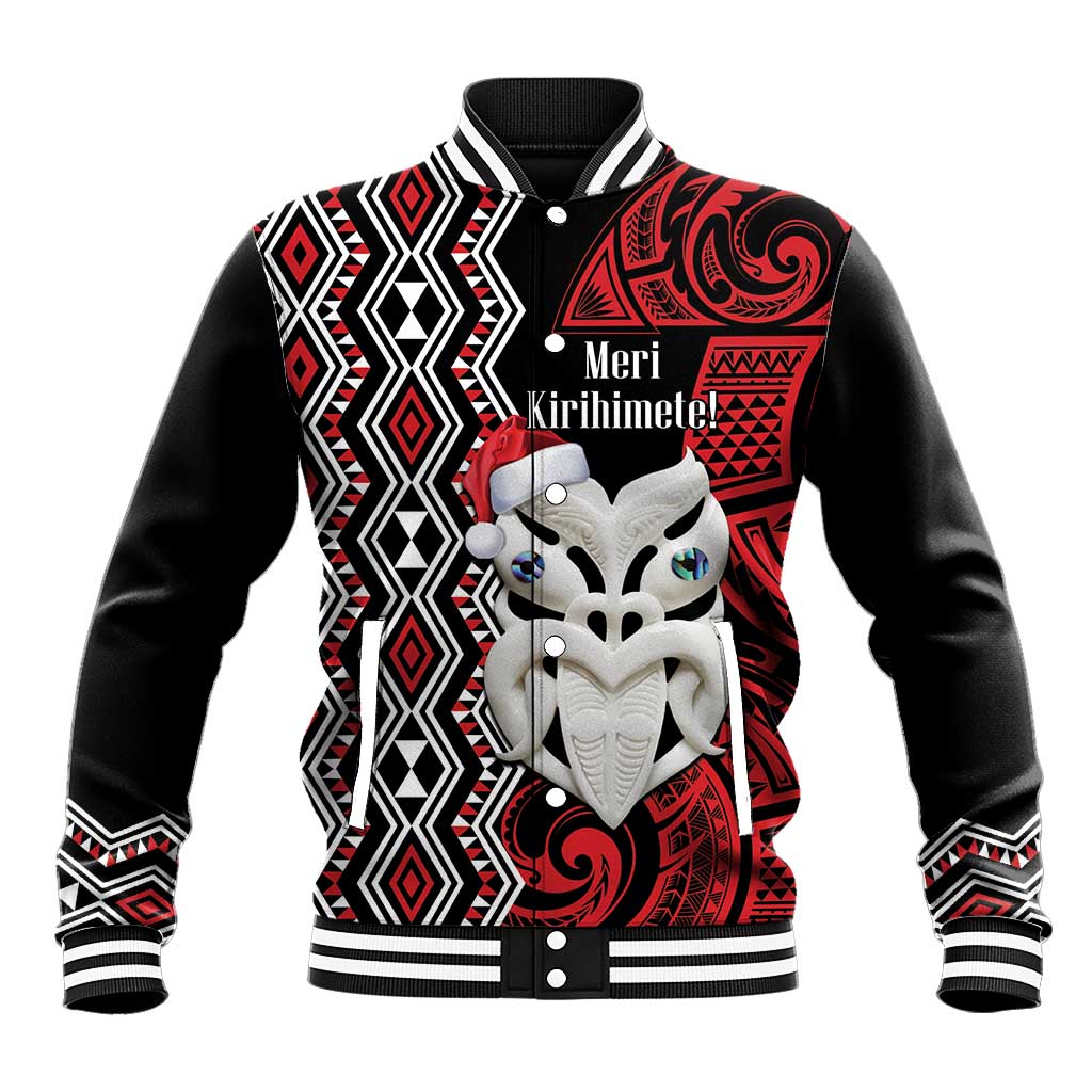Personalised New Zealand Christmas Baseball Jacket Meri Kirihimete Maori Wheku - Taniko Art LT14 Unisex Black - Polynesian Pride