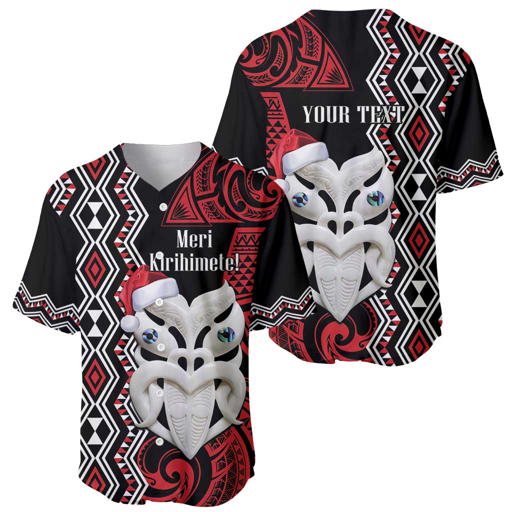 Personalised New Zealand Christmas Baseball Jersey Meri Kirihimete Maori Wheku - Taniko Art LT14 - Polynesian Pride