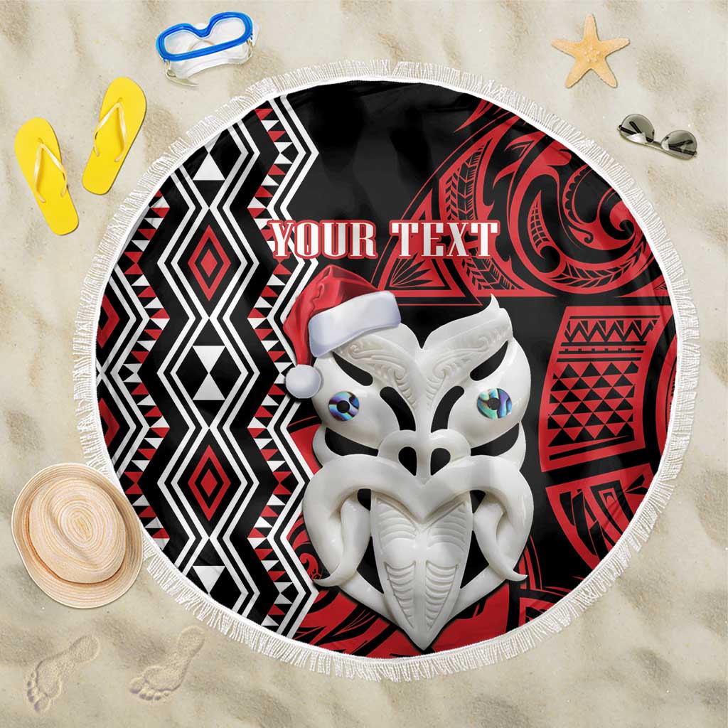 Personalised New Zealand Christmas Beach Blanket Meri Kirihimete Maori Wheku - Taniko Art LT14 One Size 150cm Black - Polynesian Pride