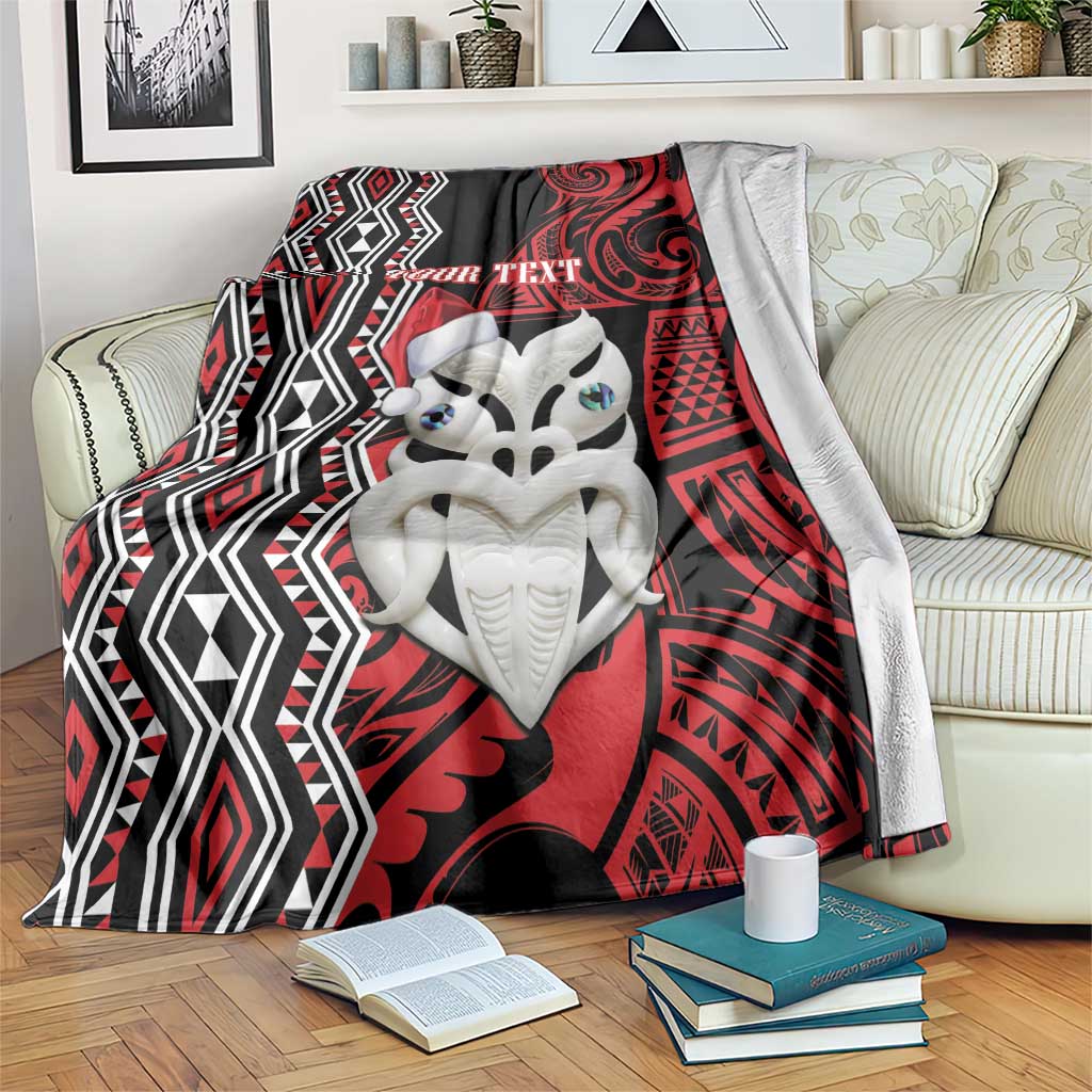 Personalised New Zealand Christmas Blanket Meri Kirihimete Maori Wheku - Taniko Art LT14 Black - Polynesian Pride