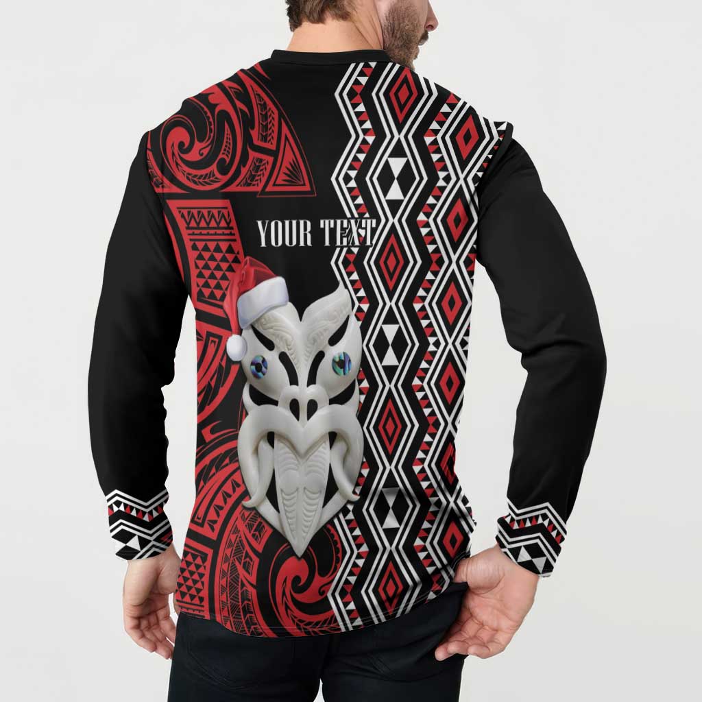Personalised New Zealand Christmas Button Sweatshirt Meri Kirihimete Maori Wheku - Taniko Art LT14 - Polynesian Pride