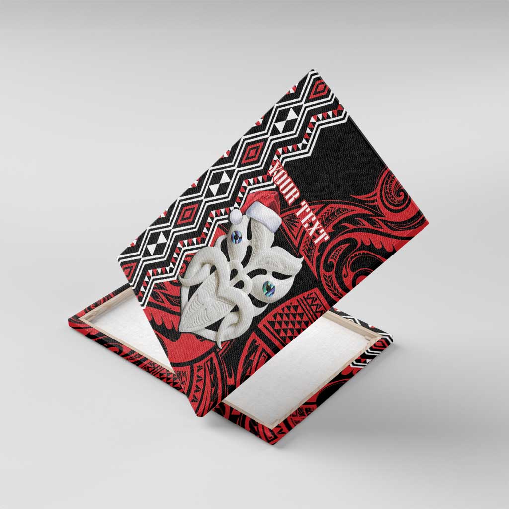Personalised New Zealand Christmas Canvas Wall Art Meri Kirihimete Maori Wheku - Taniko Art LT14 With Frame Black - Polynesian Pride