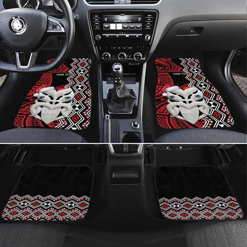 Personalised New Zealand Christmas Car Mats Meri Kirihimete Maori Wheku - Taniko Art LT14 Set 4pcs Black - Polynesian Pride