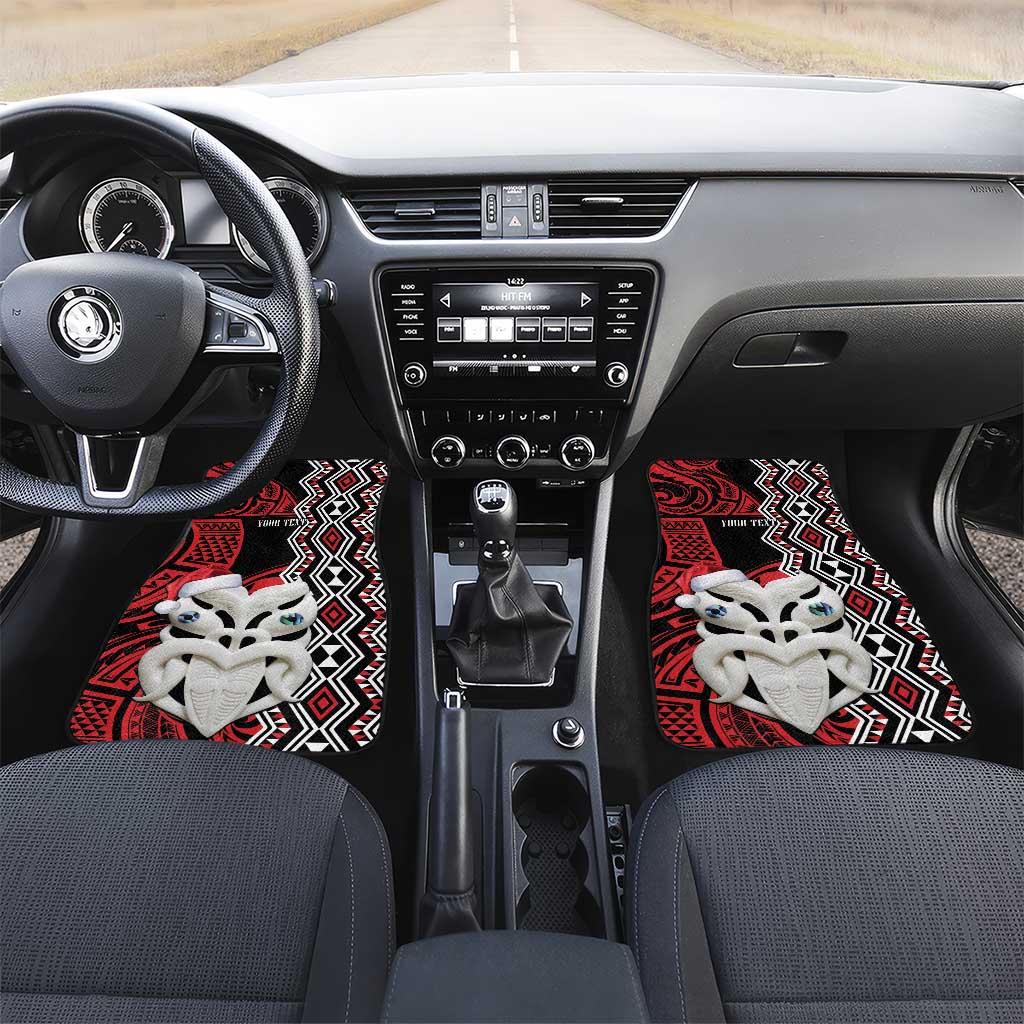 Personalised New Zealand Christmas Car Mats Meri Kirihimete Maori Wheku - Taniko Art LT14 Set 2pcs - Front Black - Polynesian Pride