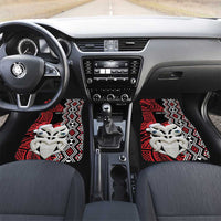 Personalised New Zealand Christmas Car Mats Meri Kirihimete Maori Wheku - Taniko Art LT14 Set 2pcs - Front Black - Polynesian Pride