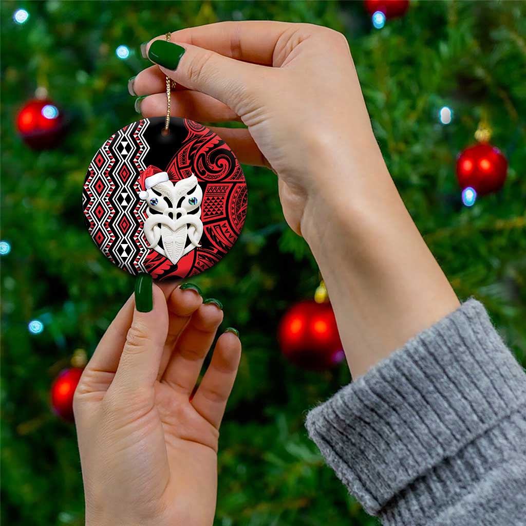 Personalised New Zealand Christmas Ceramic Ornament Meri Kirihimete Maori Wheku - Taniko Art LT14 - Polynesian Pride