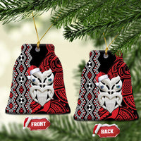 Personalised New Zealand Christmas Ceramic Ornament Meri Kirihimete Maori Wheku - Taniko Art LT14 Bell Flake Black - Polynesian Pride