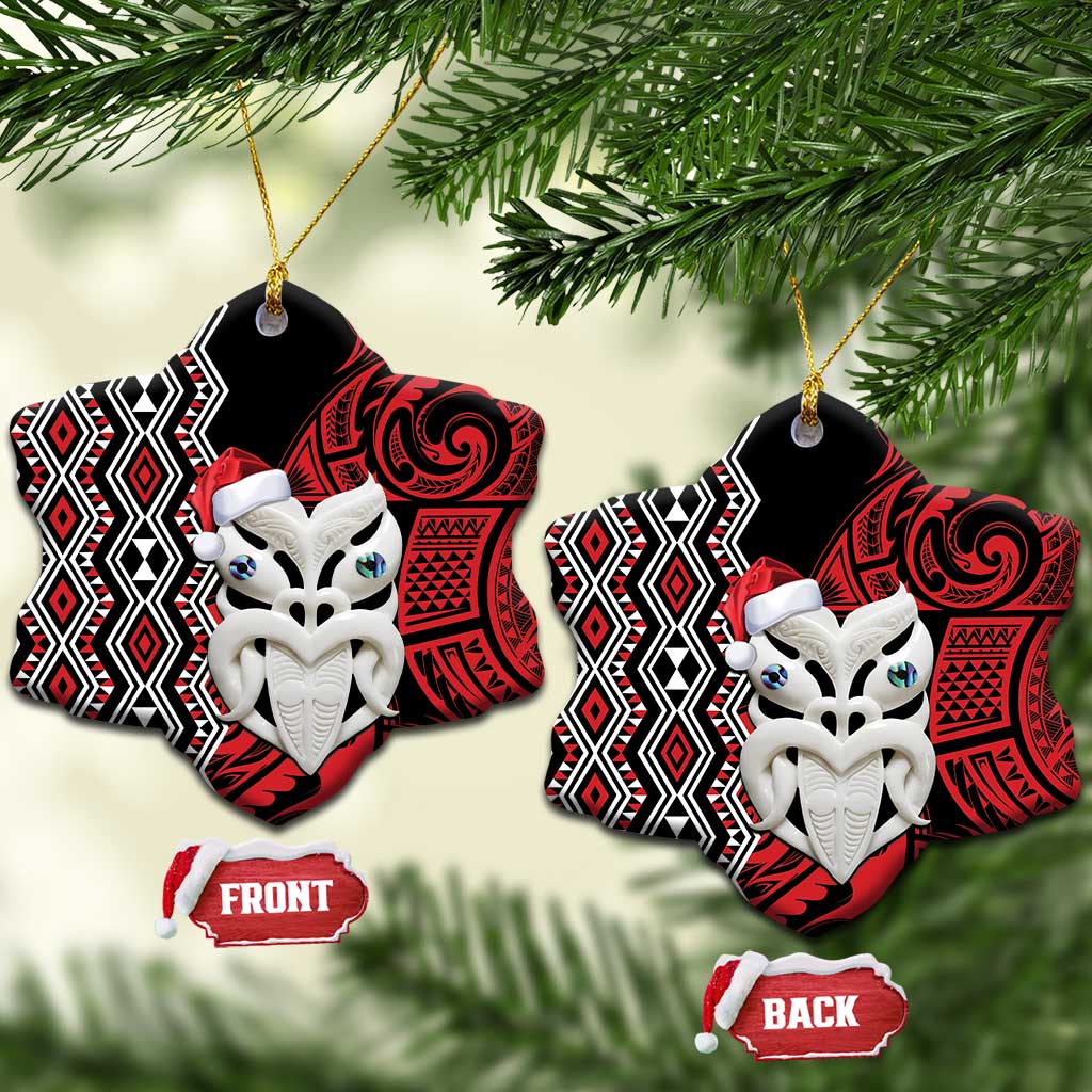 Personalised New Zealand Christmas Ceramic Ornament Meri Kirihimete Maori Wheku - Taniko Art LT14 Snow Flake Black - Polynesian Pride