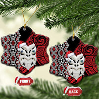 Personalised New Zealand Christmas Ceramic Ornament Meri Kirihimete Maori Wheku - Taniko Art LT14 Snow Flake Black - Polynesian Pride