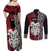 Personalised New Zealand Christmas Couples Matching Off Shoulder Maxi Dress and Long Sleeve Button Shirt Meri Kirihimete Maori Wheku - Taniko Art LT14 - Polynesian Pride
