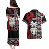Personalised New Zealand Christmas Couples Matching Puletasi and Hawaiian Shirt Meri Kirihimete Maori Wheku - Taniko Art LT14 - Polynesian Pride
