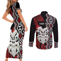 Personalised New Zealand Christmas Couples Matching Short Sleeve Bodycon Dress and Long Sleeve Button Shirt Meri Kirihimete Maori Wheku - Taniko Art LT14 - Polynesian Pride