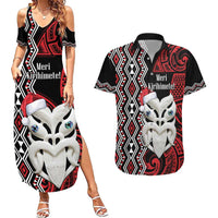 Personalised New Zealand Christmas Couples Matching Summer Maxi Dress and Hawaiian Shirt Meri Kirihimete Maori Wheku - Taniko Art LT14 Black - Polynesian Pride