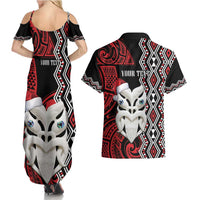 Personalised New Zealand Christmas Couples Matching Summer Maxi Dress and Hawaiian Shirt Meri Kirihimete Maori Wheku - Taniko Art LT14 - Polynesian Pride